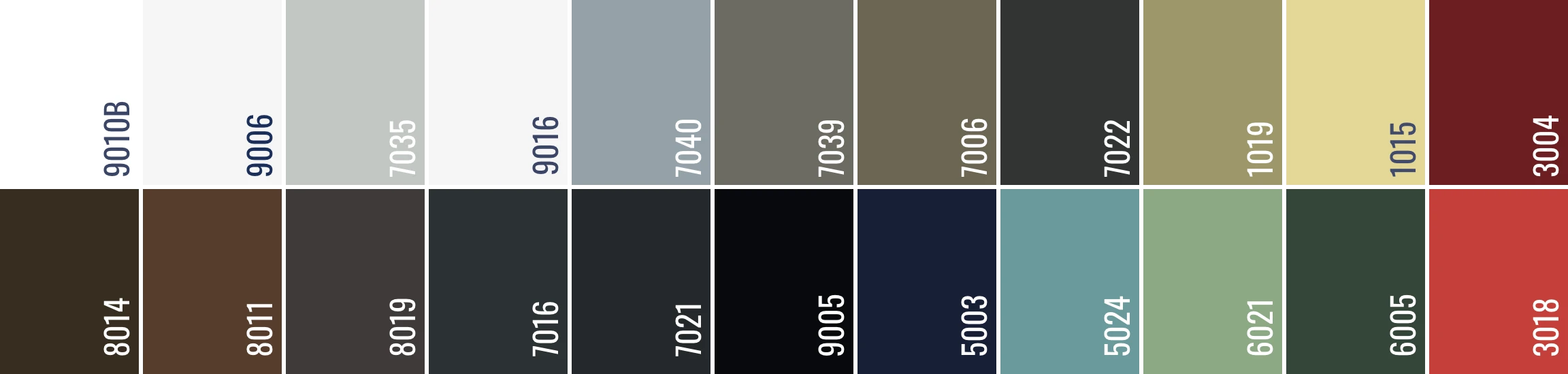 Coloris - Gamme standard : Classique Coloris - Gamme standard : Classique